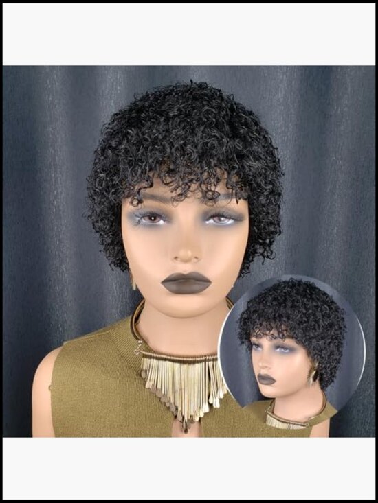 Short Curly Pixie Cut Wig 100% Human Hair Glueless Layered with Bangs main image 5